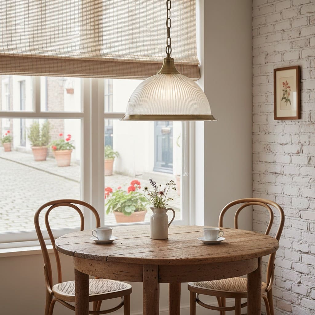 TF Vintora Ribbed Glass Pendant Light – Elegant Metal Trim for Kitchens, Dining Areas and Hallways
