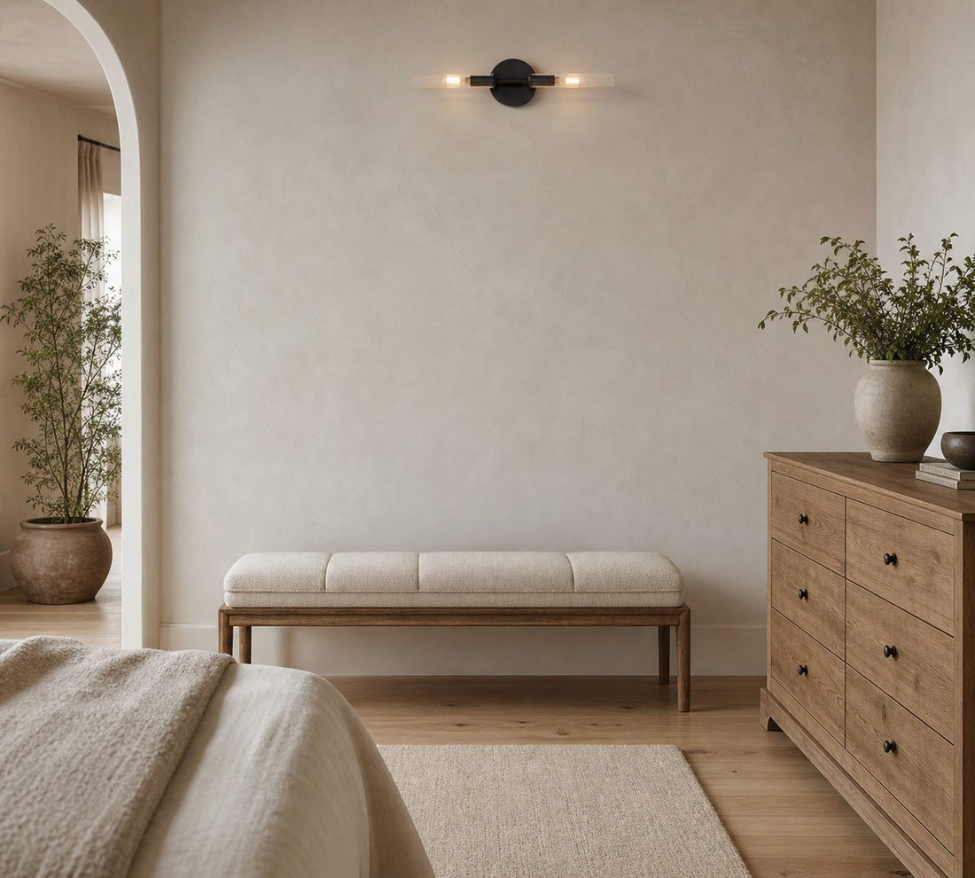 Bravira Ribbed Glass Wall Lamp - Tube Metal Light in Classic Finishes