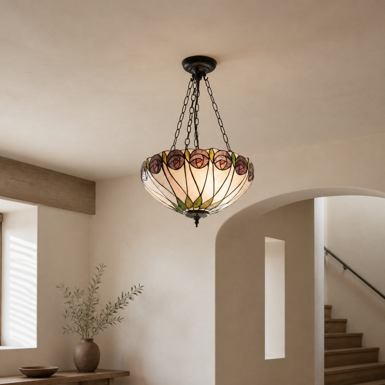 TF Hutchinson Tiffany Pendant Lamp - Inverted Art Glass Adjustable Pendant Light for Home