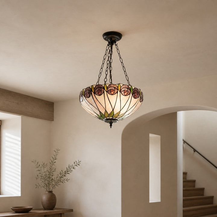 TF Hutchinson Tiffany Pendant Lamp - Inverted Art Glass Adjustable Pendant Light for Home