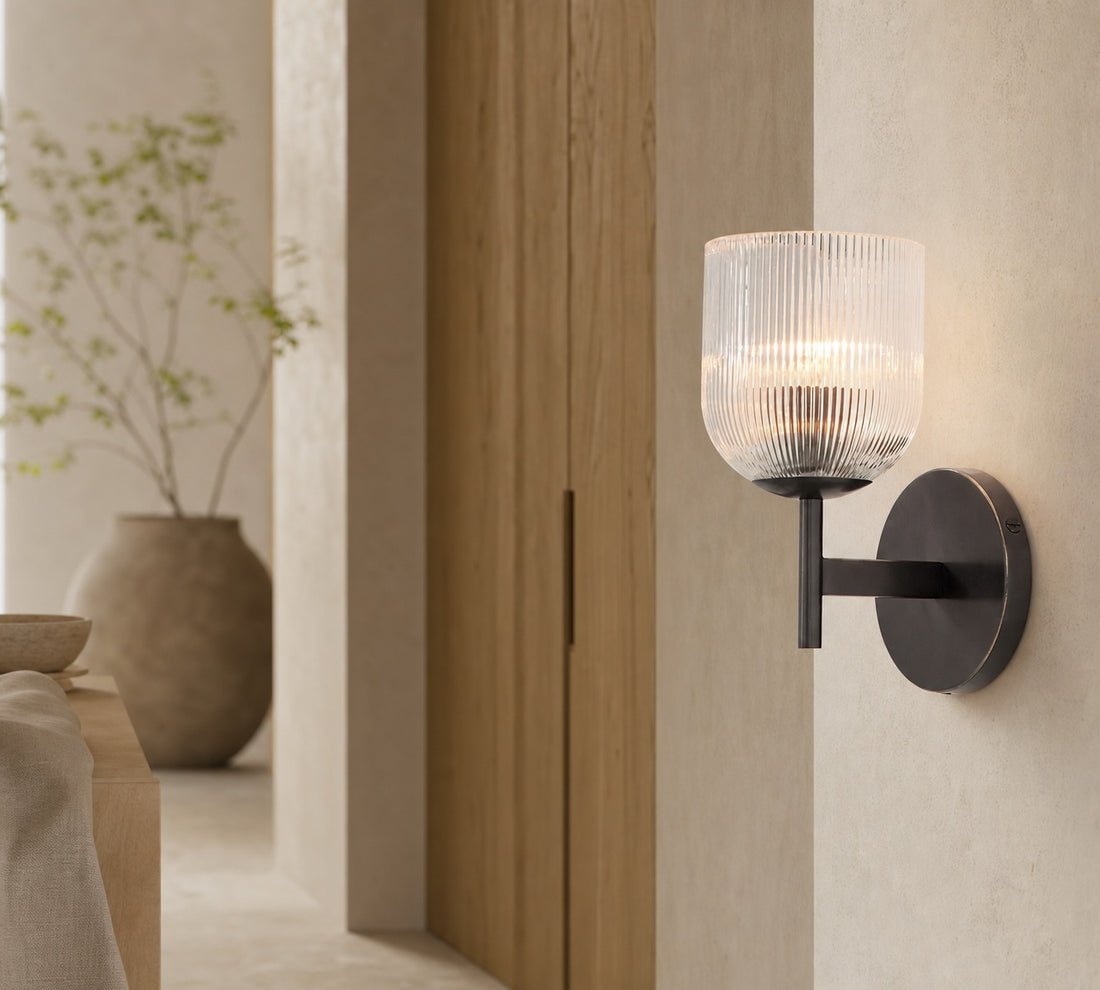 Bravira Ribbed Glass Sconce - Metal Wall Light with Clear Glass Shade