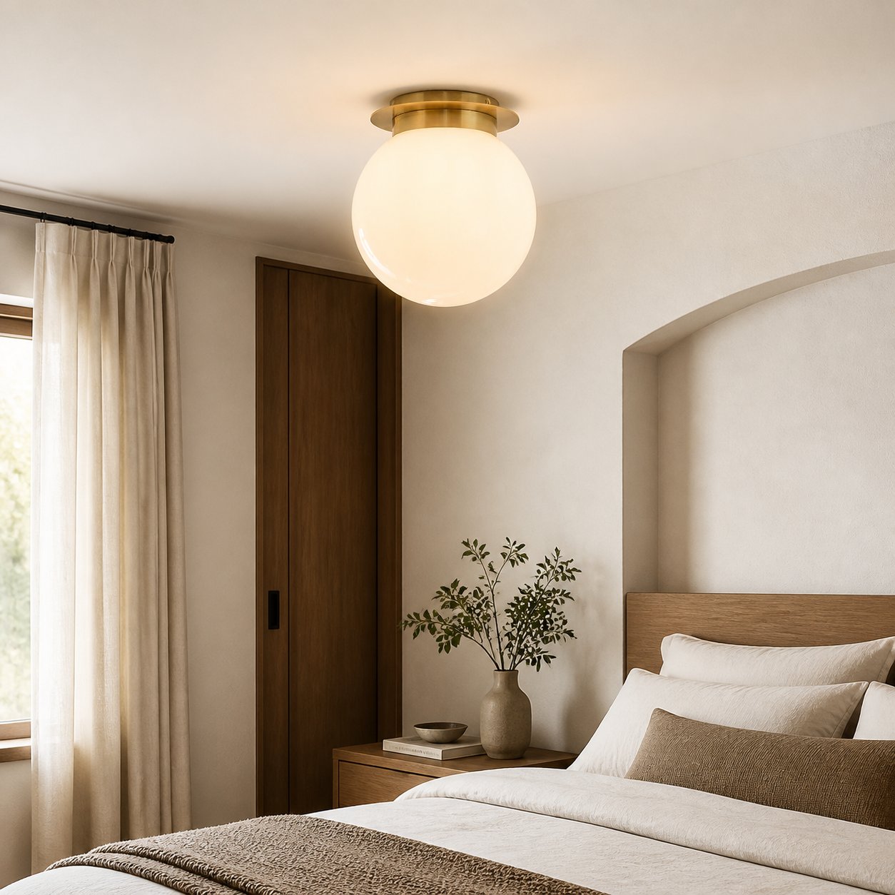 Rivolence Flush Mount Ceiling Fixture - Minimal Globe Brass Lighting