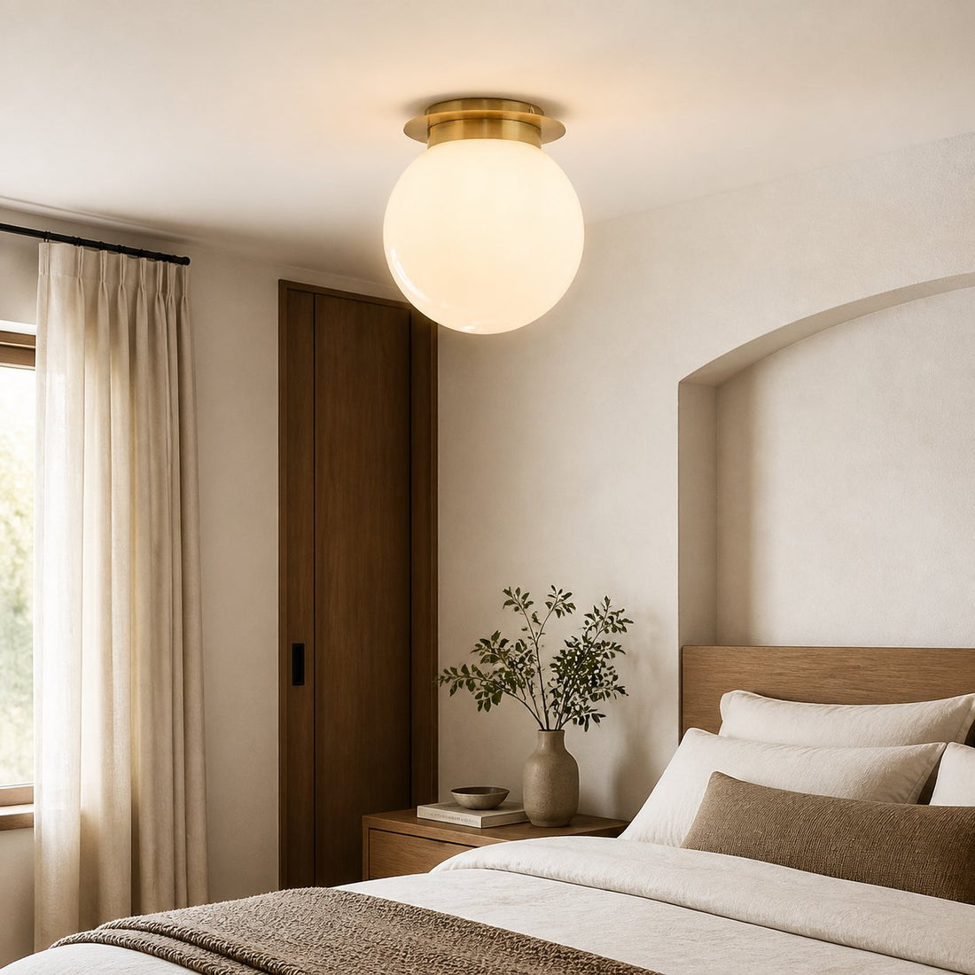 Rivolence Flush Mount Ceiling Fixture - Minimal Globe Brass Lighting