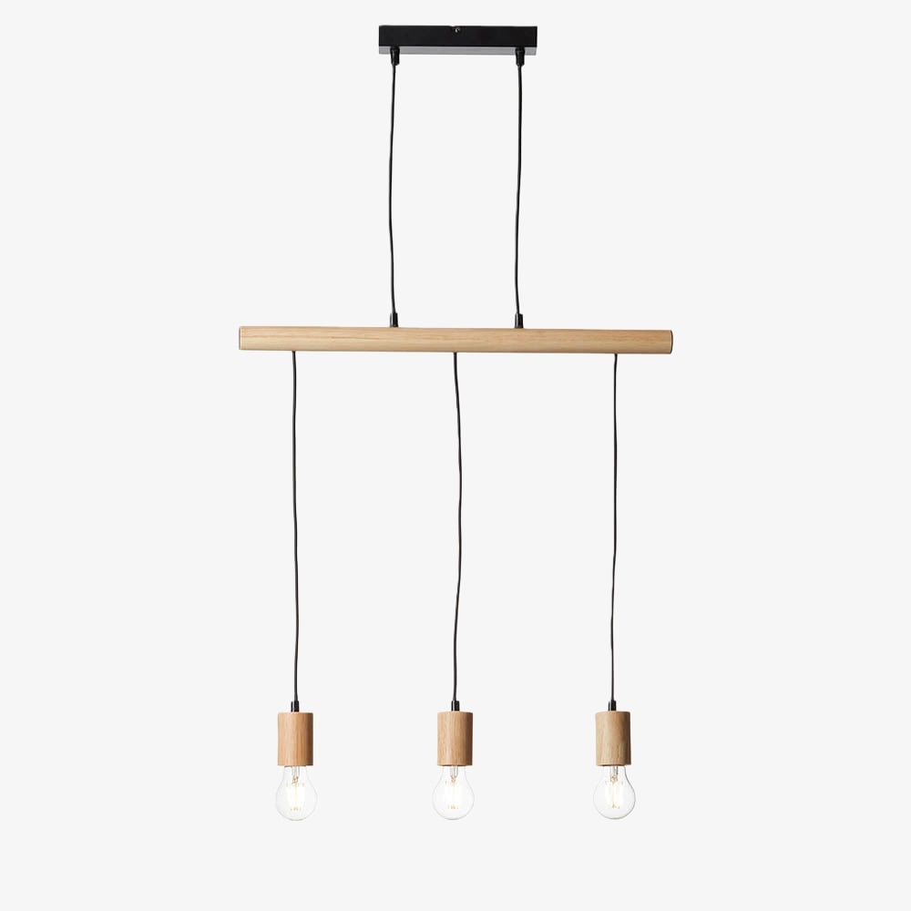 Virell Adjustable Linear Ceiling Light – 3‑Bulb Wooden and Metal Design for Kitchen Island or Office