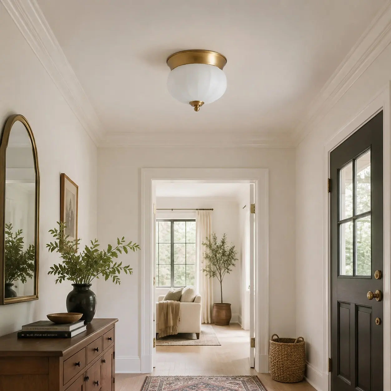 Brass integrated LED ceiling light in a classic foyer