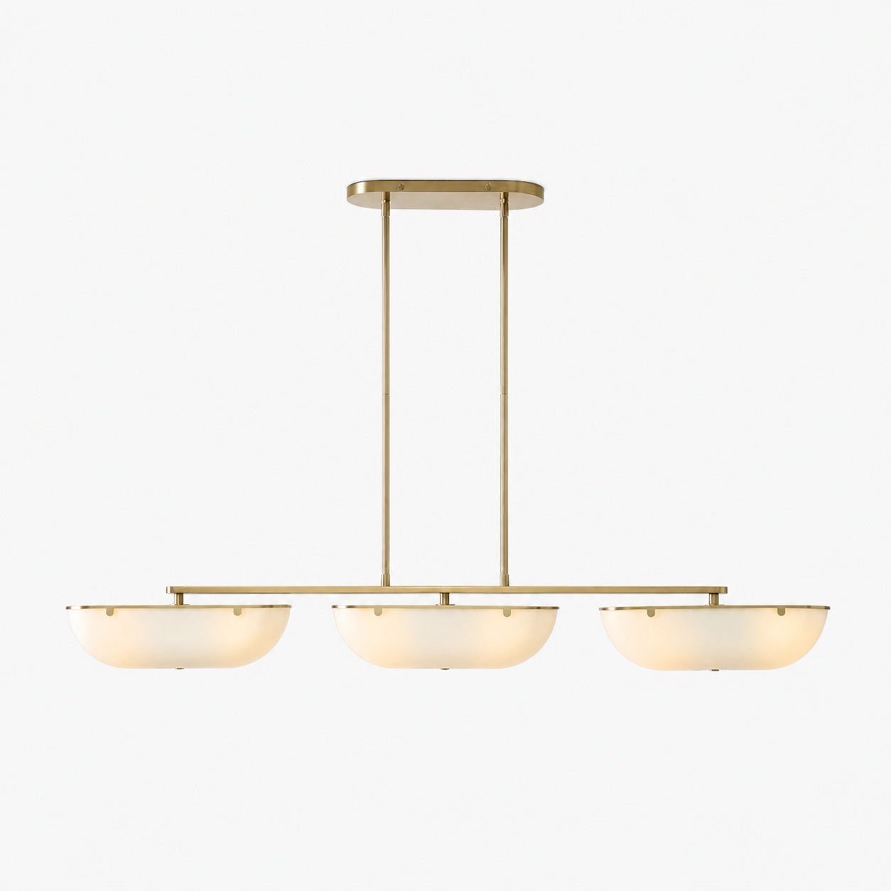 Ferosa Boat-Shaped Lampshade Linear Chandelier - Antique Brass with Milk Glass