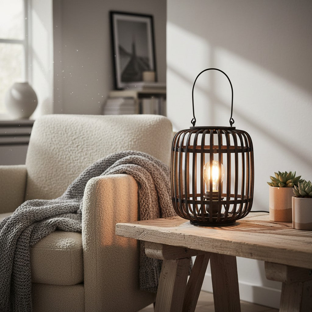 Yumeko Ambient Table Lamp - Open Bamboo Cage Design Stylish and Eco Friendly for Living & Bedroom