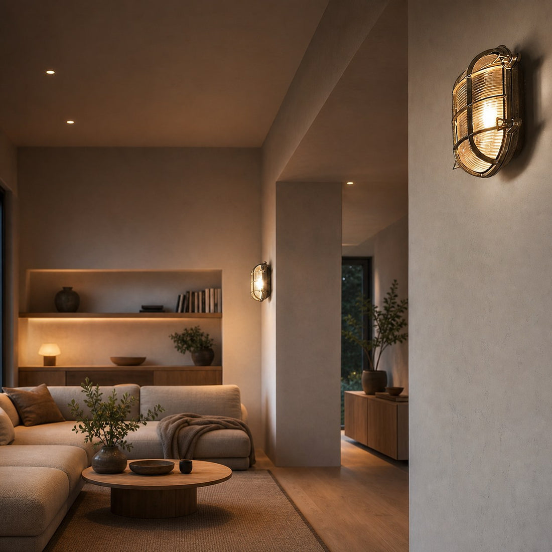 Ivoran Bulkhead Wall Sconce - Brass Caged Glass Vintage Industrial Light for Outdoor and Bathroom