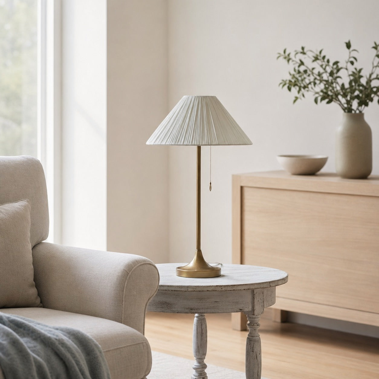 Lindi - aged brass and scalloped linen table lamp