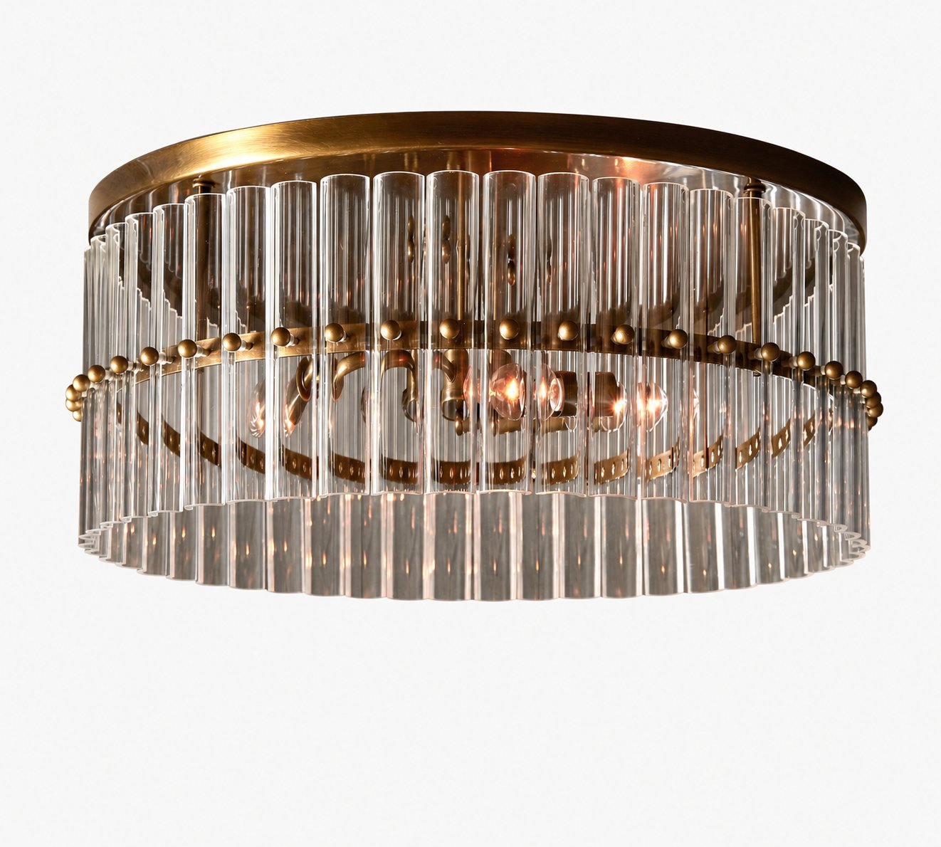 Lumora Crystal Flush Mount – Elegant Brass Ceiling Light