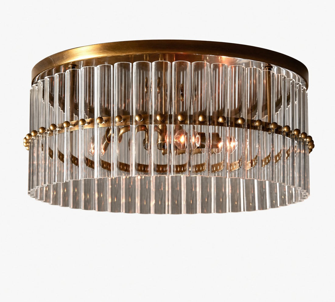 Lumora Crystal Flush Mount – Elegant Brass Ceiling Light