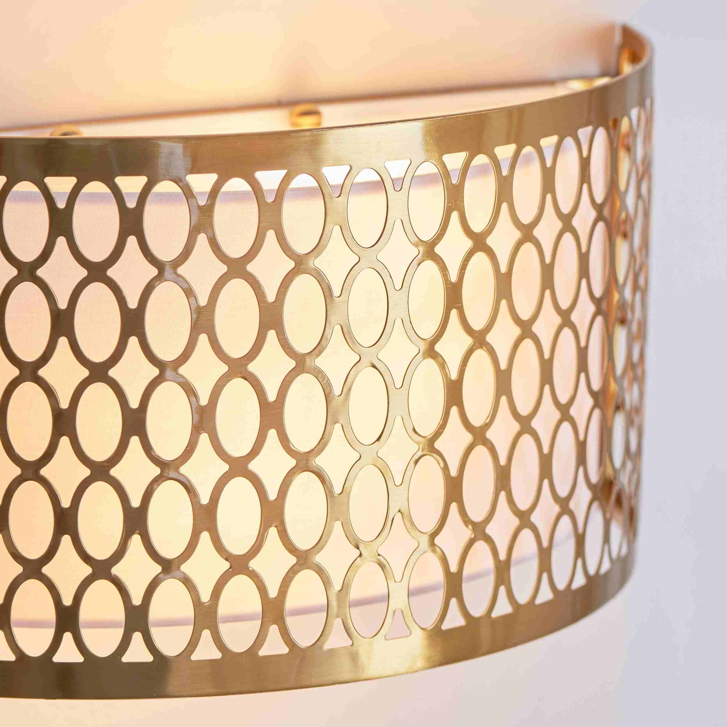 Liorin Fretwork Wall Light - Modern Curved Metal and Fabric Shade Sconce for Hallway or Bedroom