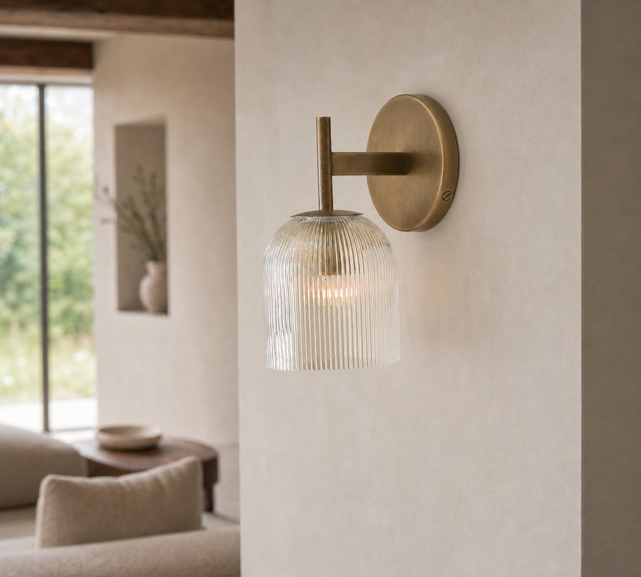 Bravira Ribbed Glass Sconce - Metal Wall Light with Clear Glass Shade