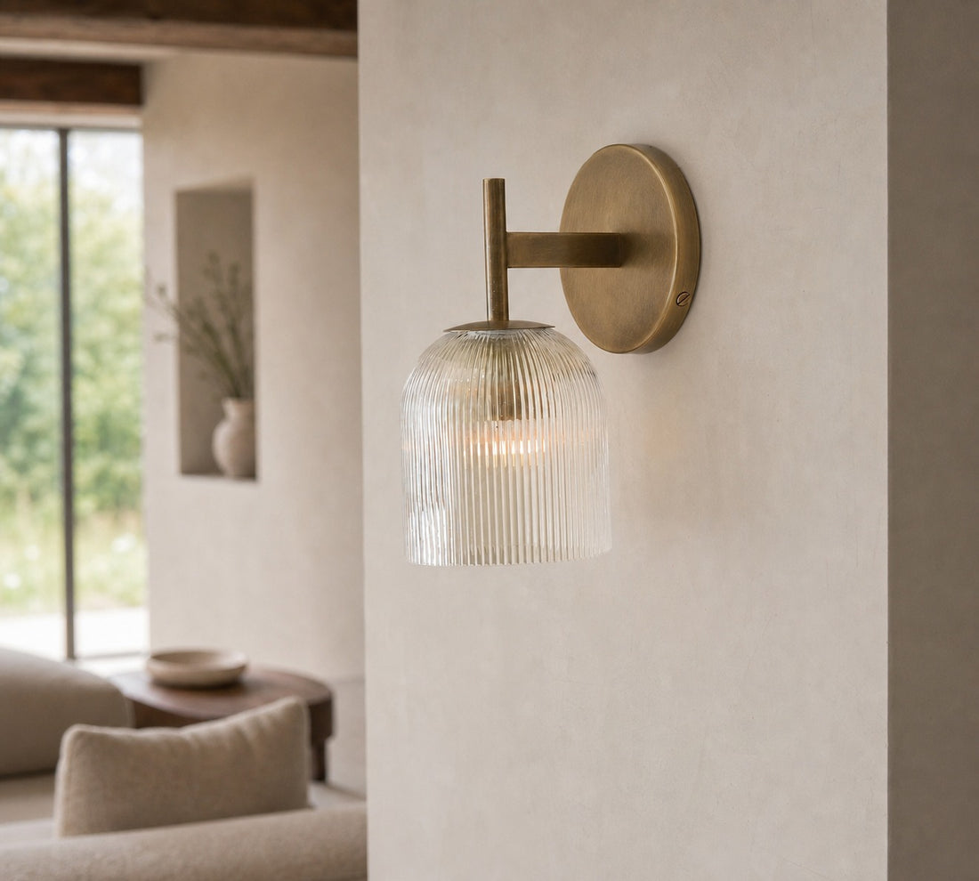 Bravira Ribbed Glass Sconce - Metal Wall Light with Clear Glass Shade