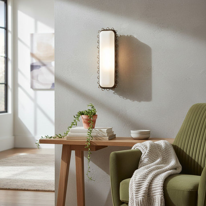 Glowvera Wall Sconce - Wavy Metal Frame Design Modern Glass-Shade Sconce for Hallway