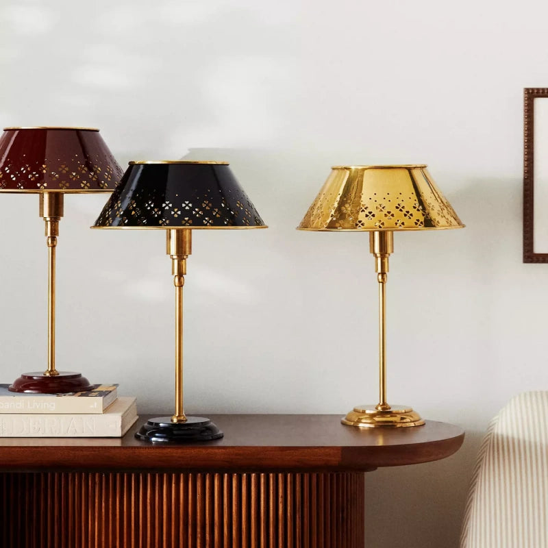 Auriglow Brass Floral Design Perforated Table Lamp – Space Age Inspired