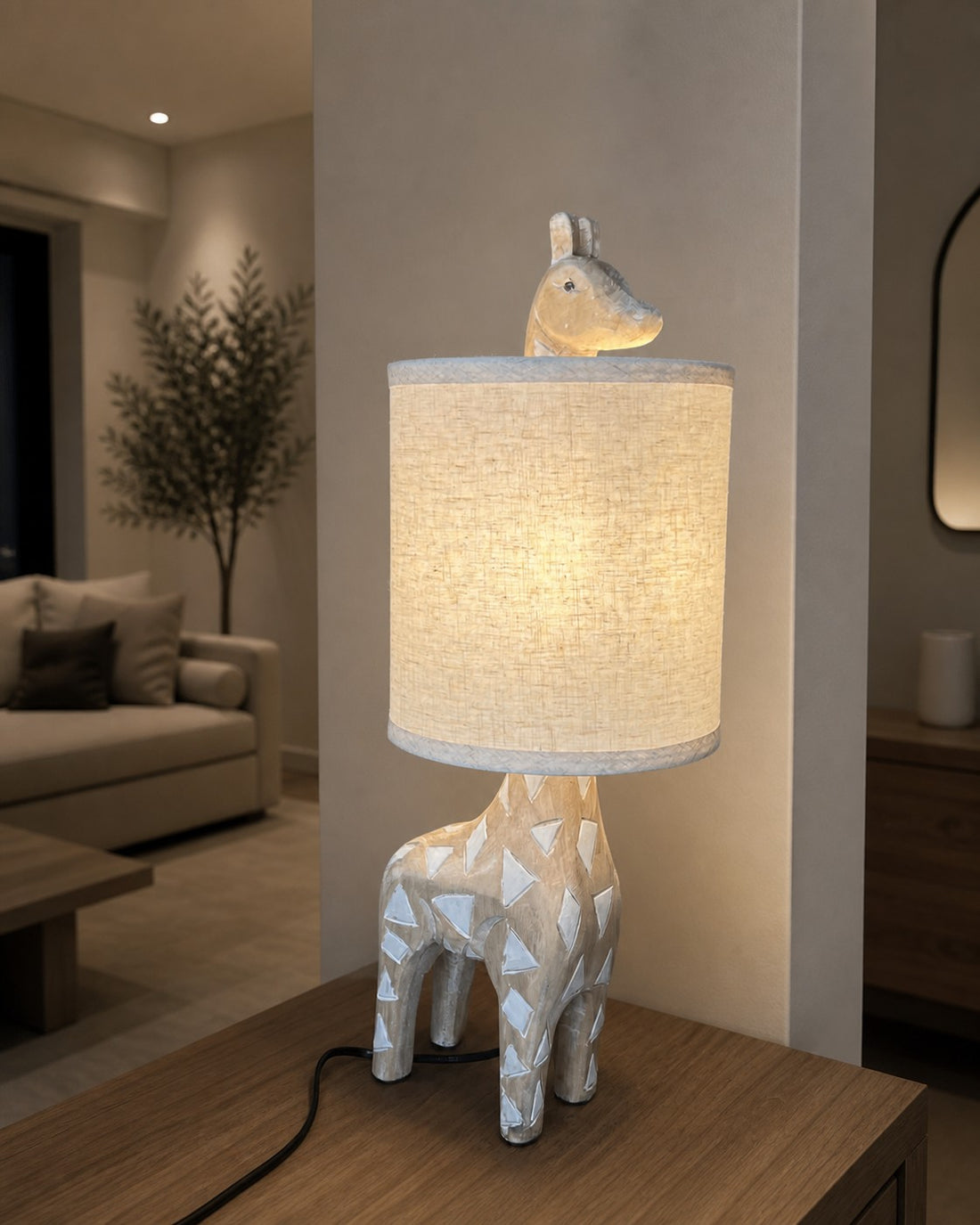 Carved Wood Animal Table Lamp