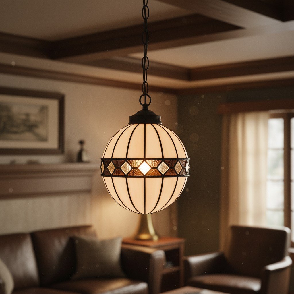 TF Fargo Tiffany Style Globe Pendant – Handcrafted Art Glass Sphere Light for Kitchen Island