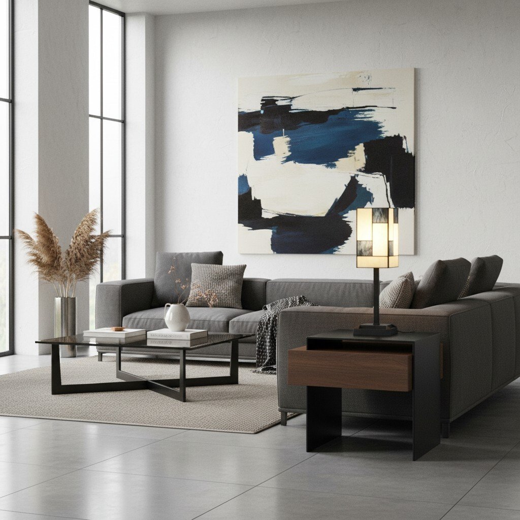 TF Manchester Square Table Lamp - Geometric Glass and Metal for Bedroom and Living Room