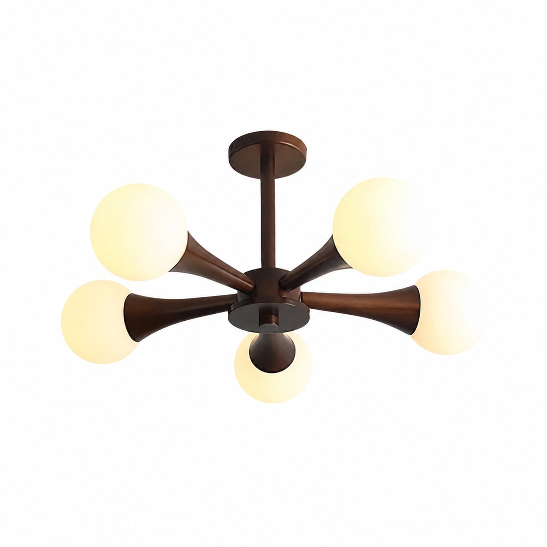 Novalune Multi-Light Glass Globe Chandelier with Wood Frame - Japanese Zen Style for Living Room