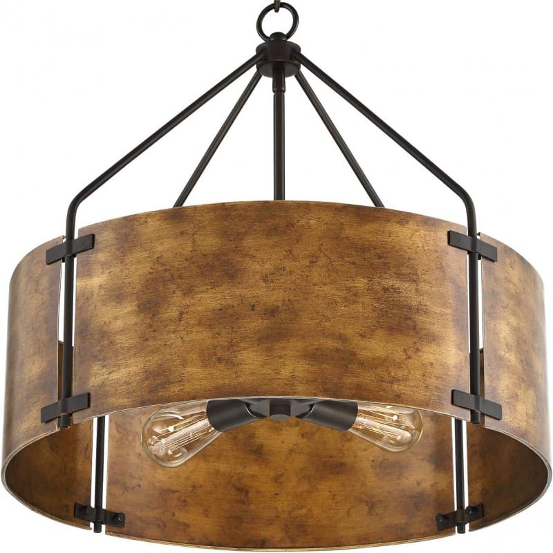 Industrial Bronze Drum Pendant Light – Rustic Metal 4 - Light Chandelier