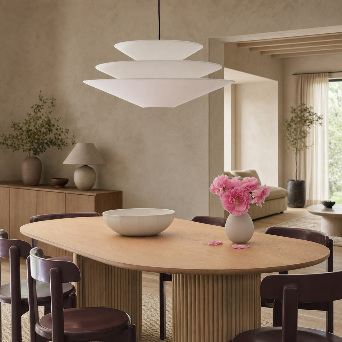 Solivara Pendant – Linen Pendant Light – Layered Shade