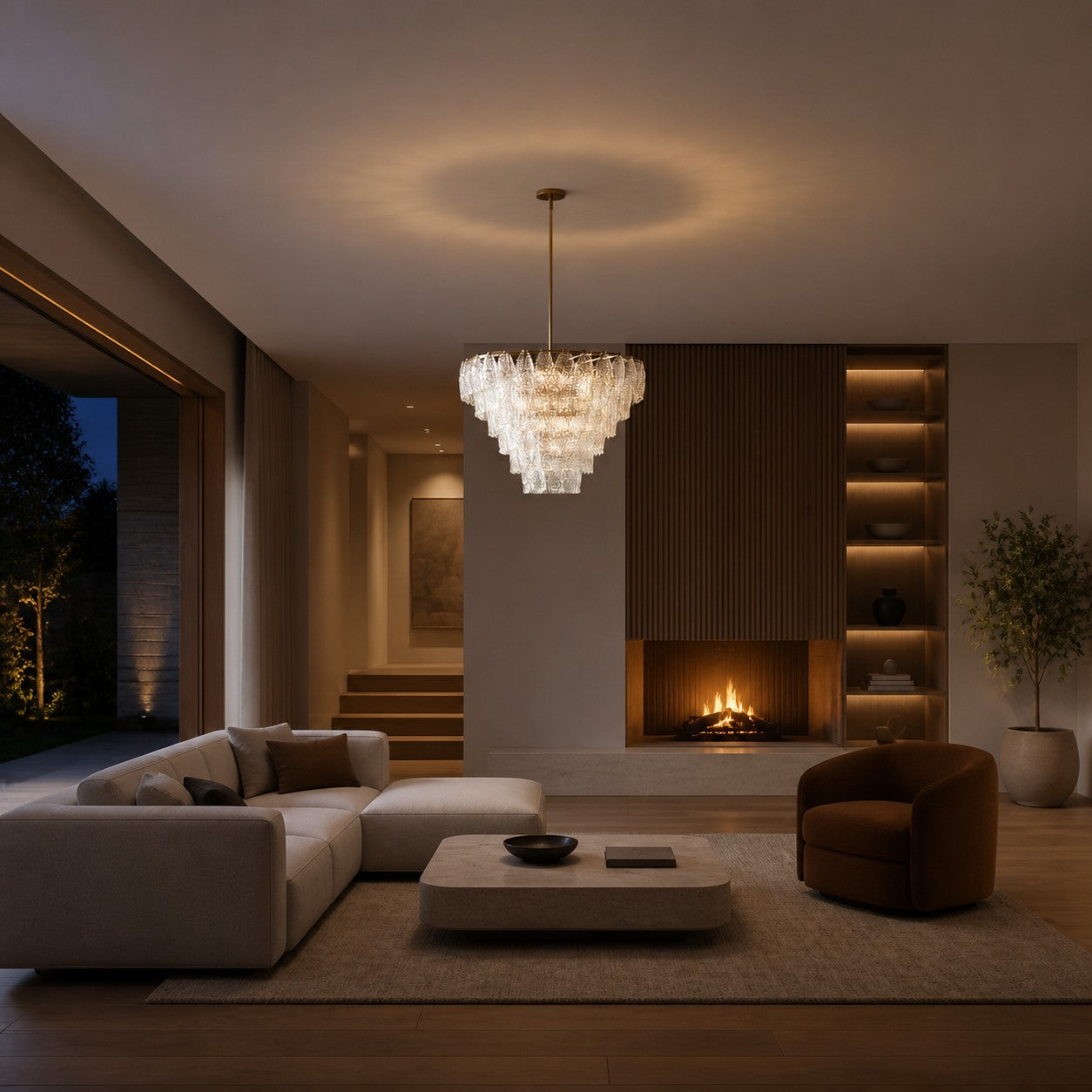 Lumvey Glass Round Chandelier - Elegant Pendant Light for Dining Room and Living Room