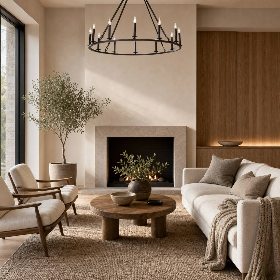 Rowan Modern Wagon Wheel Round Chandelier - Industrial Farmhouse Iron Lighting Fixture