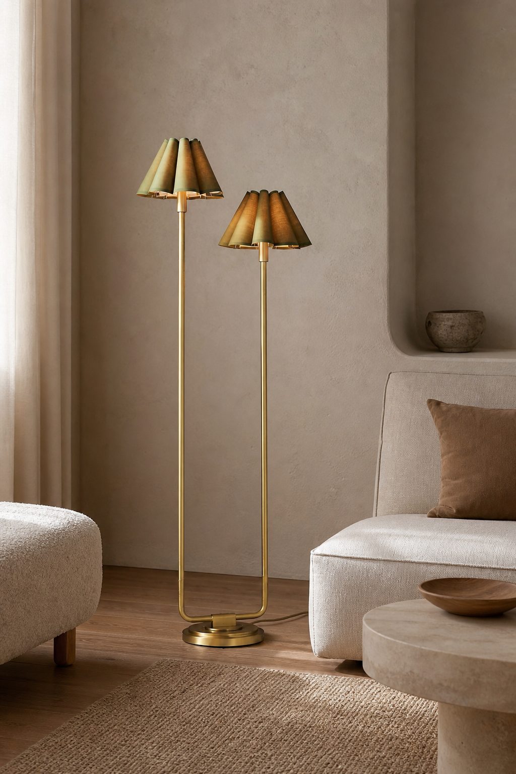 Capirise Gold Scalloped Shade Floor Lamp - Contemporary Metal Lighting for Bedroom
