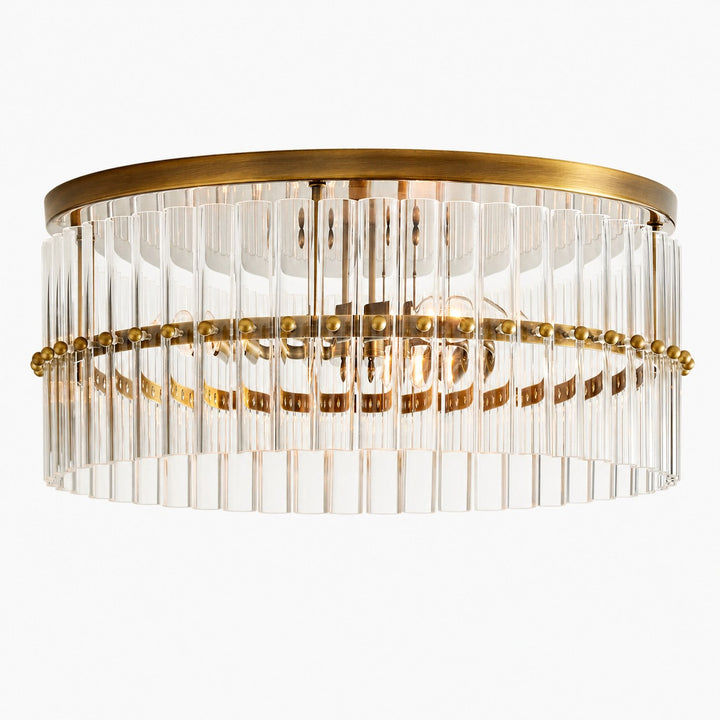 Lumora Crystal Flush Mount – Elegant Brass Ceiling Light