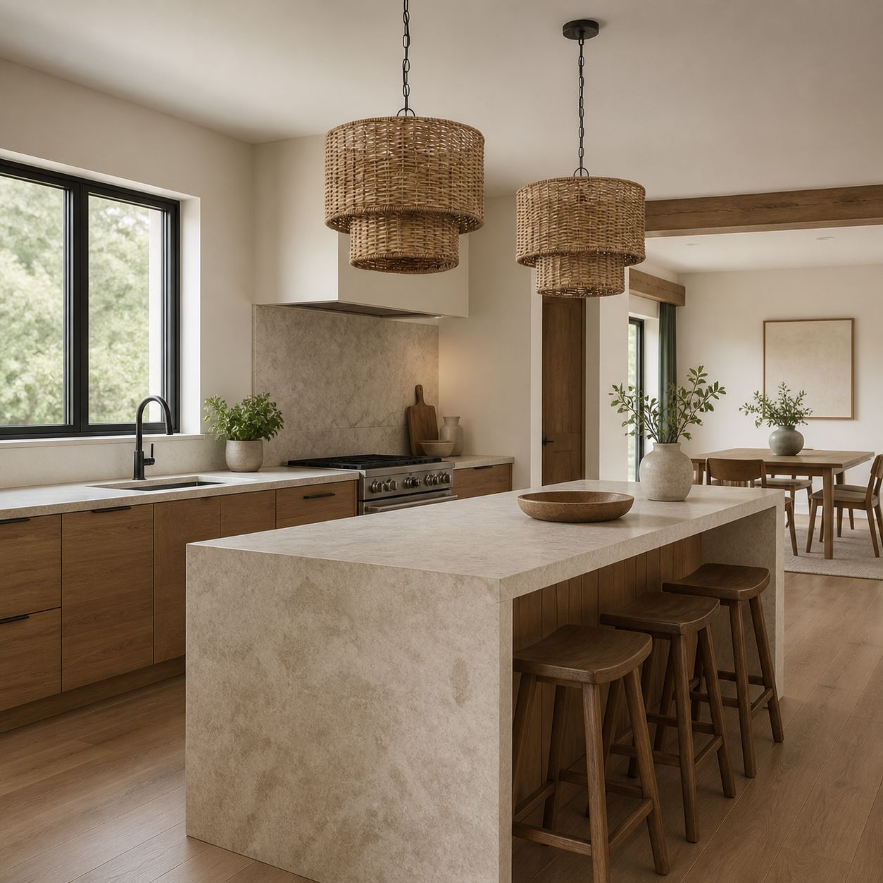 Rattanvo Dual Drum Rattan Pendant – Organic Texture for Dining Areas and Lobbies