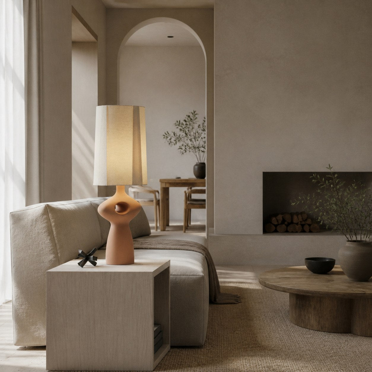 Pryssa Ceramic Table Lamp with Ivory Linen Shade -  Artistic Lighting for Living Room or Bedroom