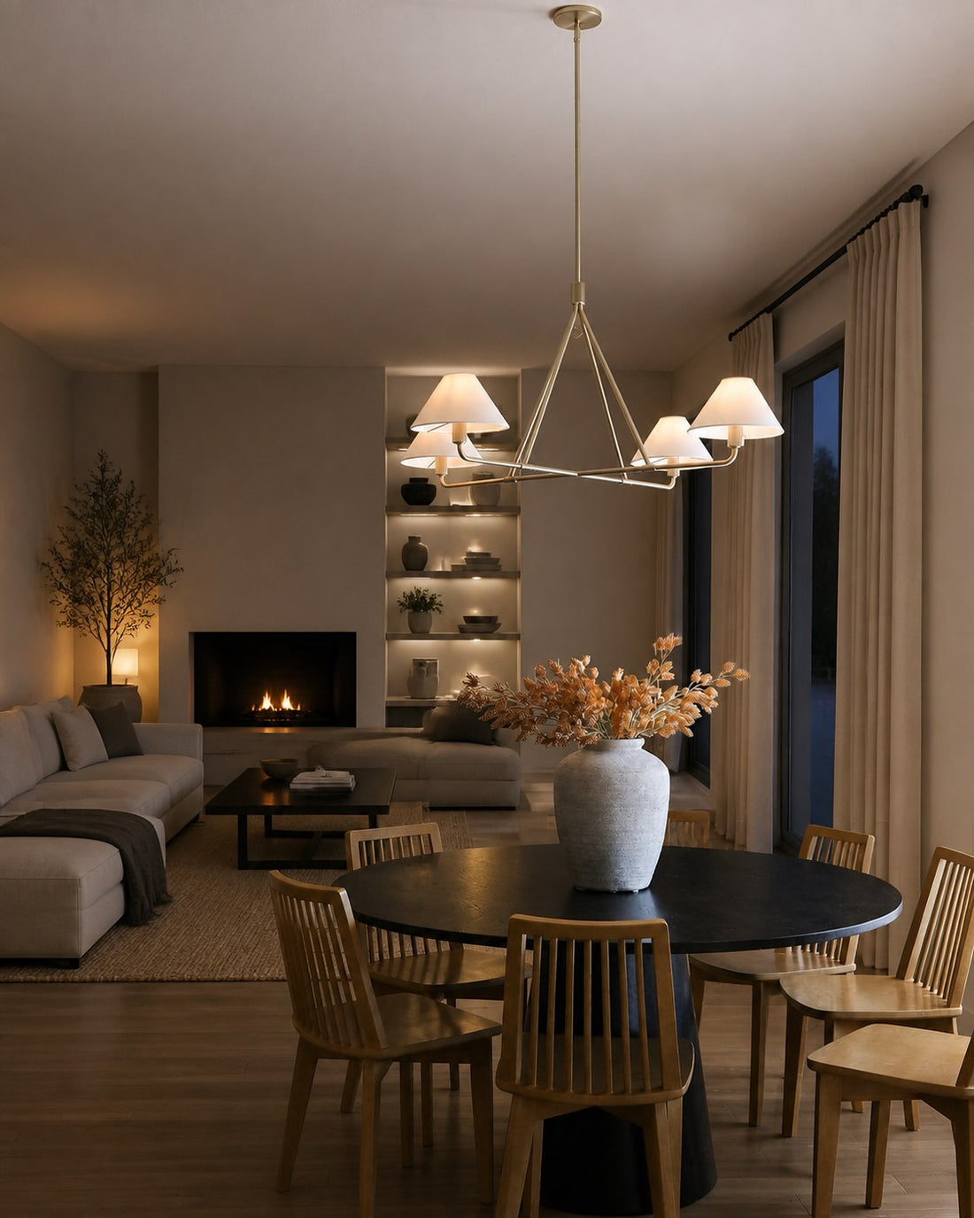 Diora Pendant Light -  Modern Metal Fixture with Linen Shades