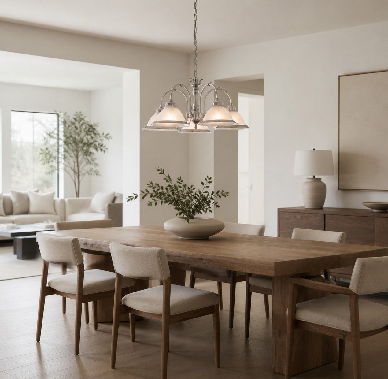 TF Vintora Ribbed Glass Pendant Light – Elegant Metal Trim for Kitchens, Dining Areas and Hallways