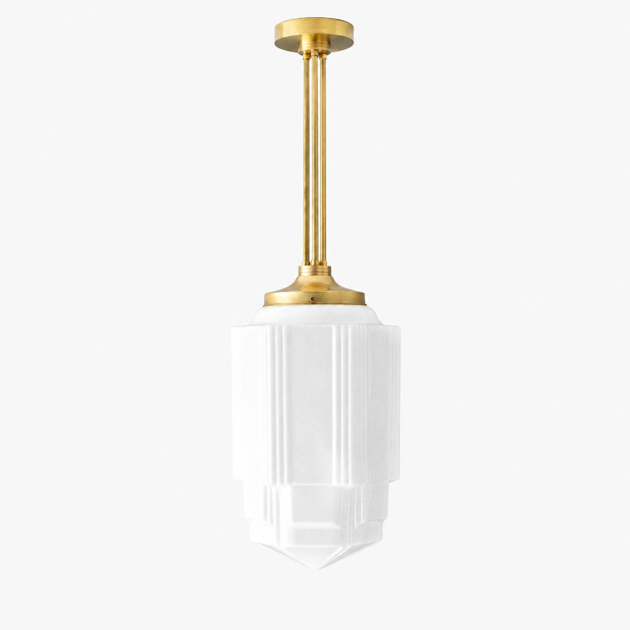 Geotower Glass Brass Pendant – Opal Globe Art Deco Hanging Light