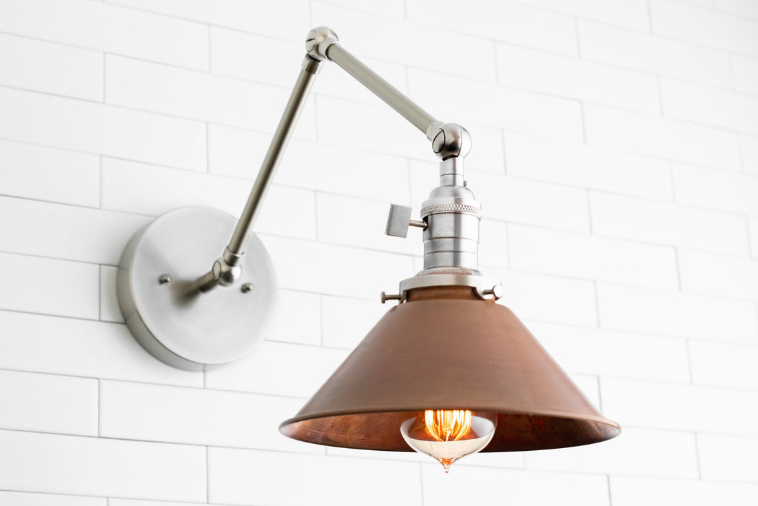 Conique Metal Industrial Farmhouse Wall Lamp – Adjustable Arm Wall Sconce for Accent Lighting
