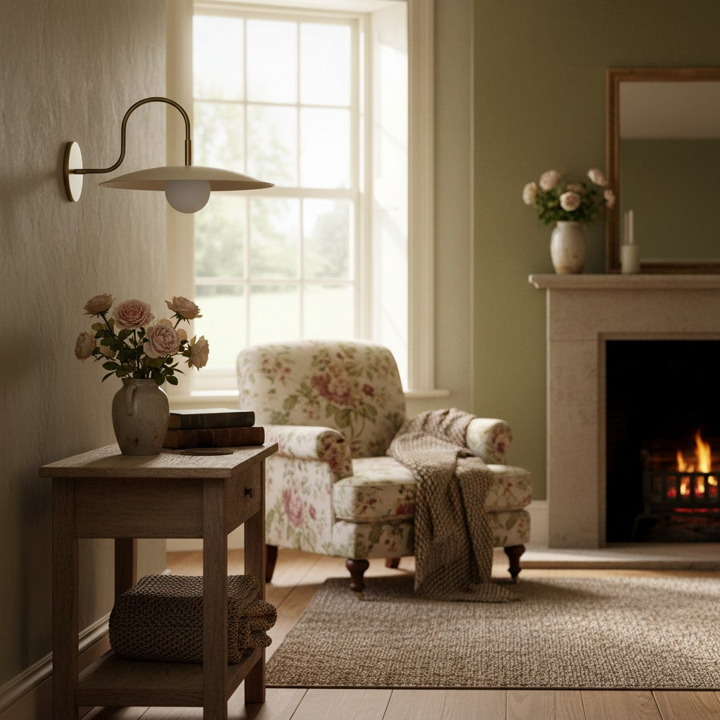 Curva Metal Modern Wall Sconce - Antique Brass Arm with Cream Disc Shade