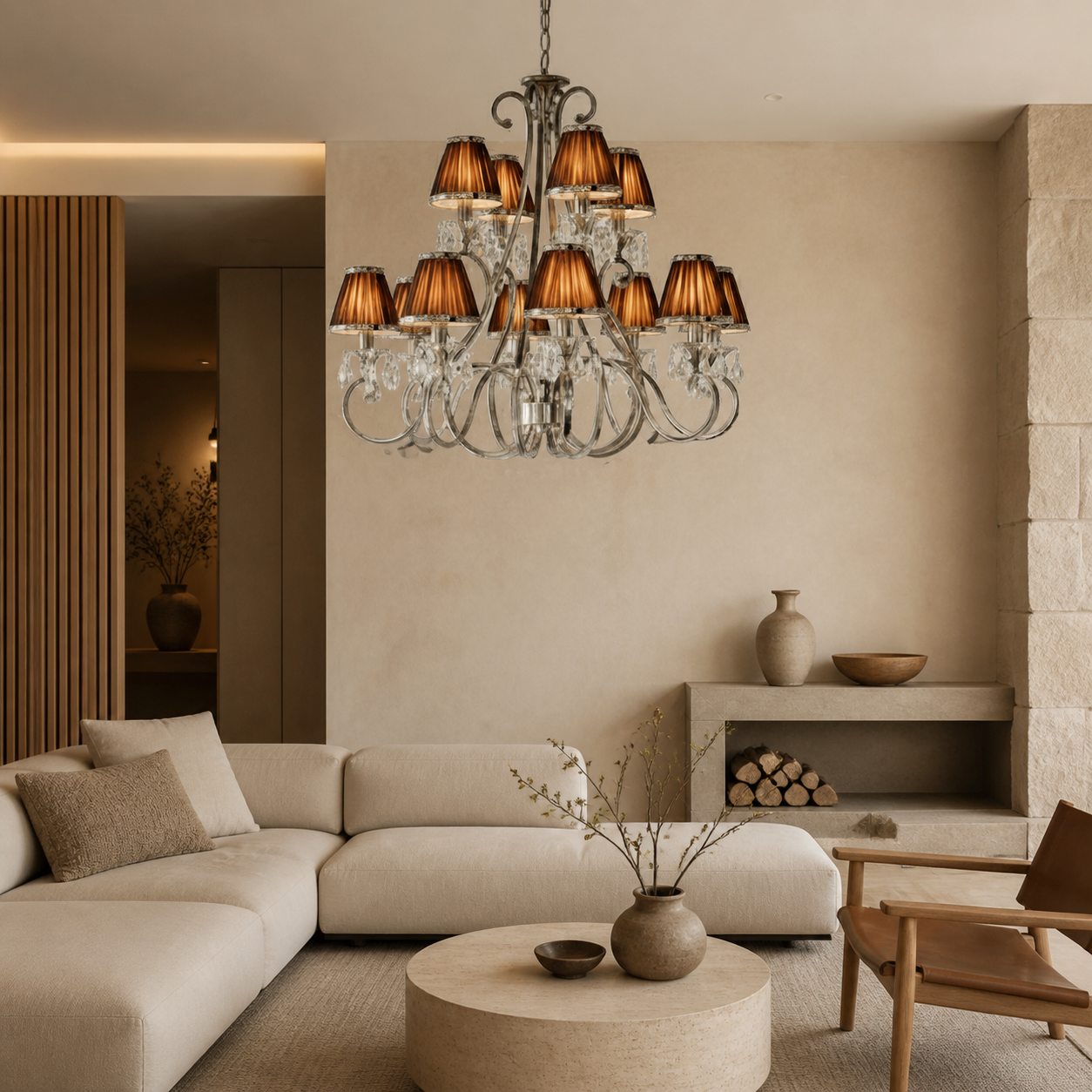Talonis Multi-light Fabric Chandelier - Elegant Metal Curved Arms for Dining and Living