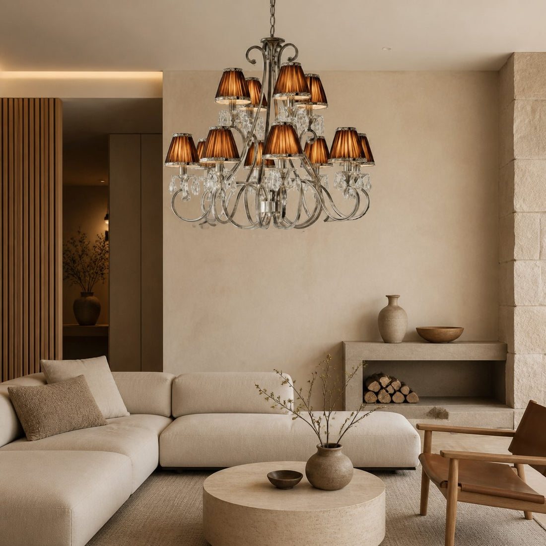 Talonis Multi-light Fabric Chandelier - Elegant Metal Curved Arms for Dining and Living