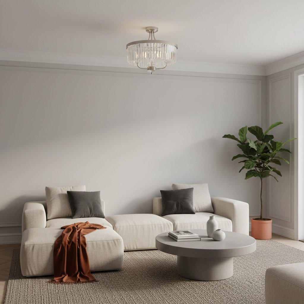 Beveline 3 Light Round Semi Flush - Faceted Cut Glass Shade Metal Finish for Hallways and Bedrooms