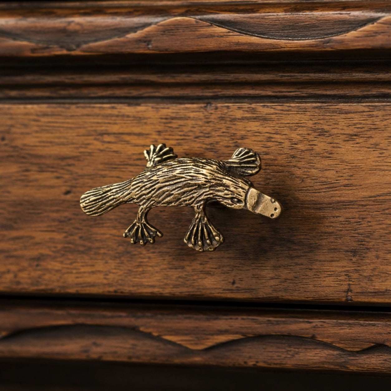 Distressed Totem platypus copper cabinet handle