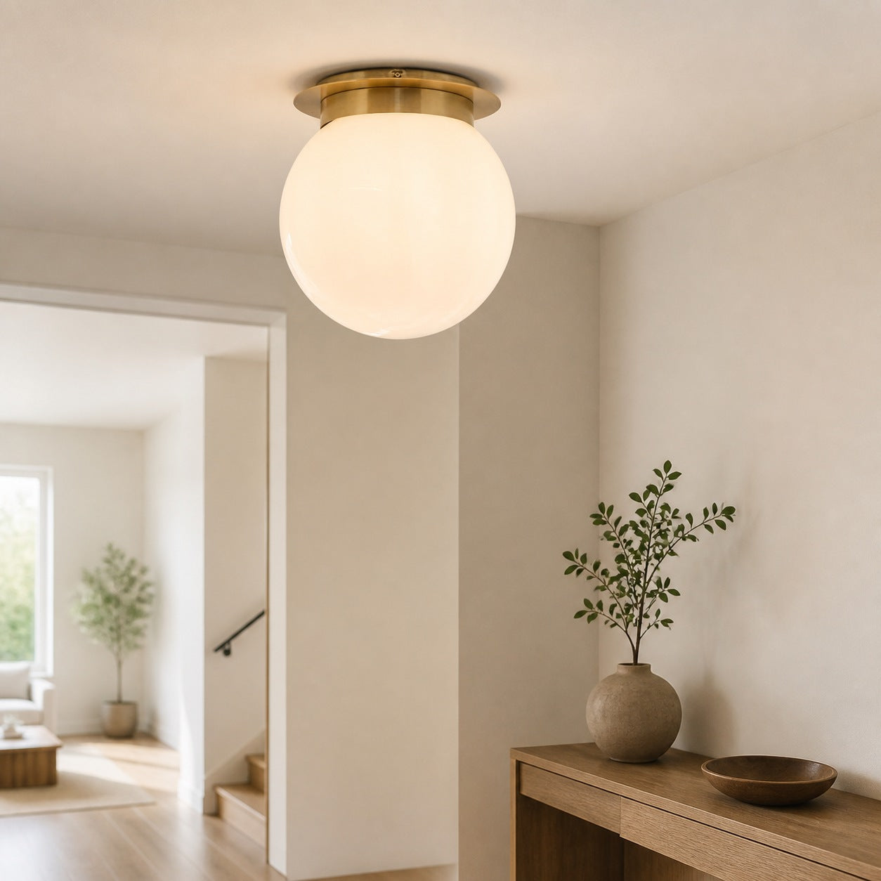 Rivolence Flush Mount Ceiling Fixture - Minimal Globe Brass Lighting