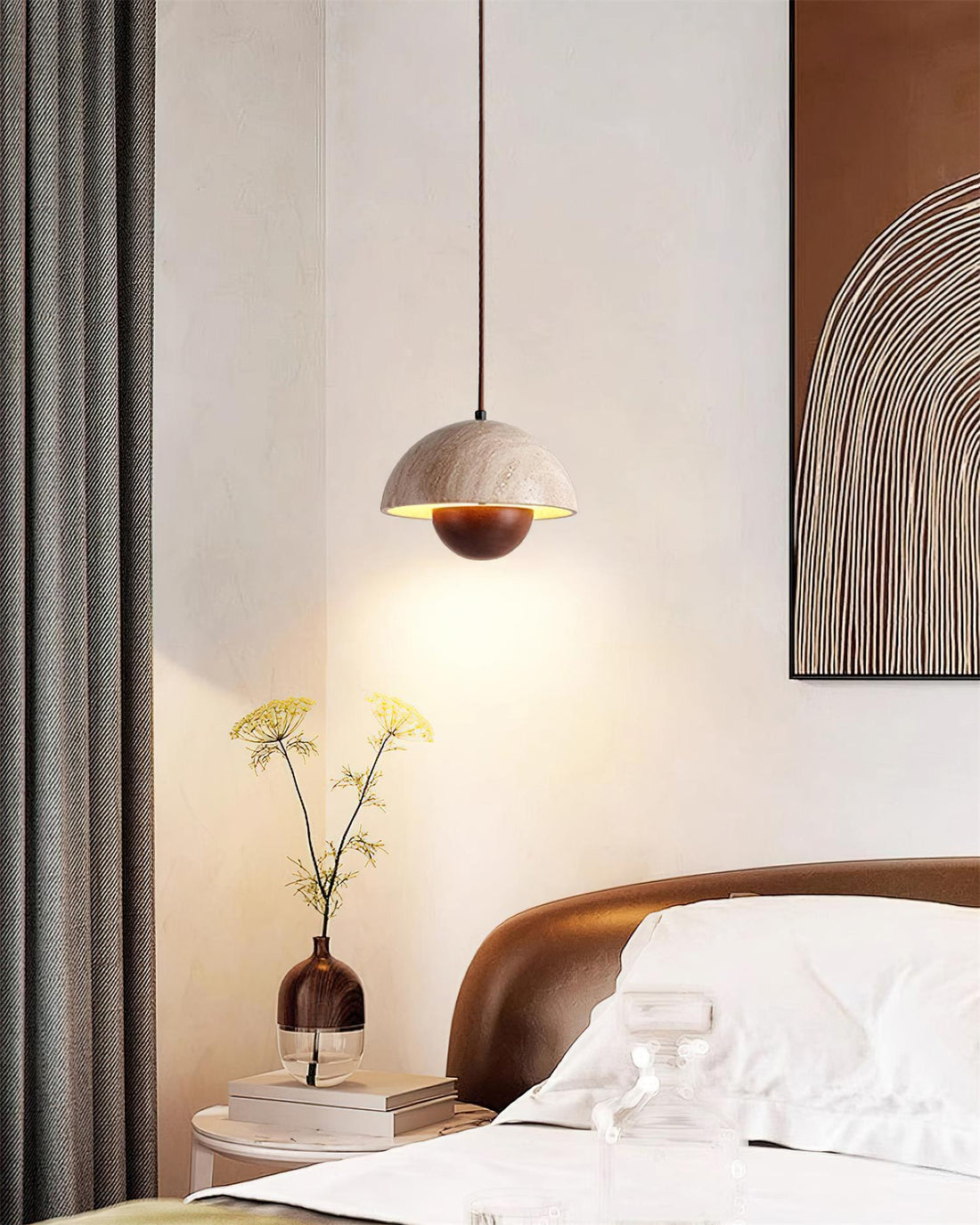 Natural Travertine Flower Bud Design Pendant Lamp