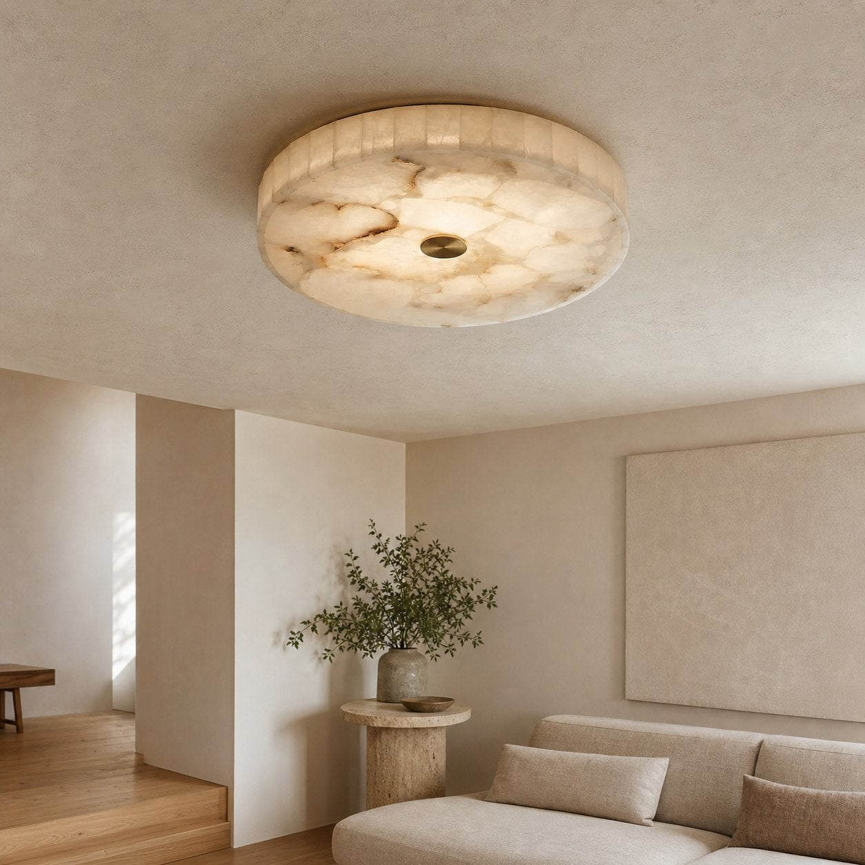 AlbaSphere Modern Round Ultra Thin Ceiling Lamp - Alabaster Contemporary Home Lighting