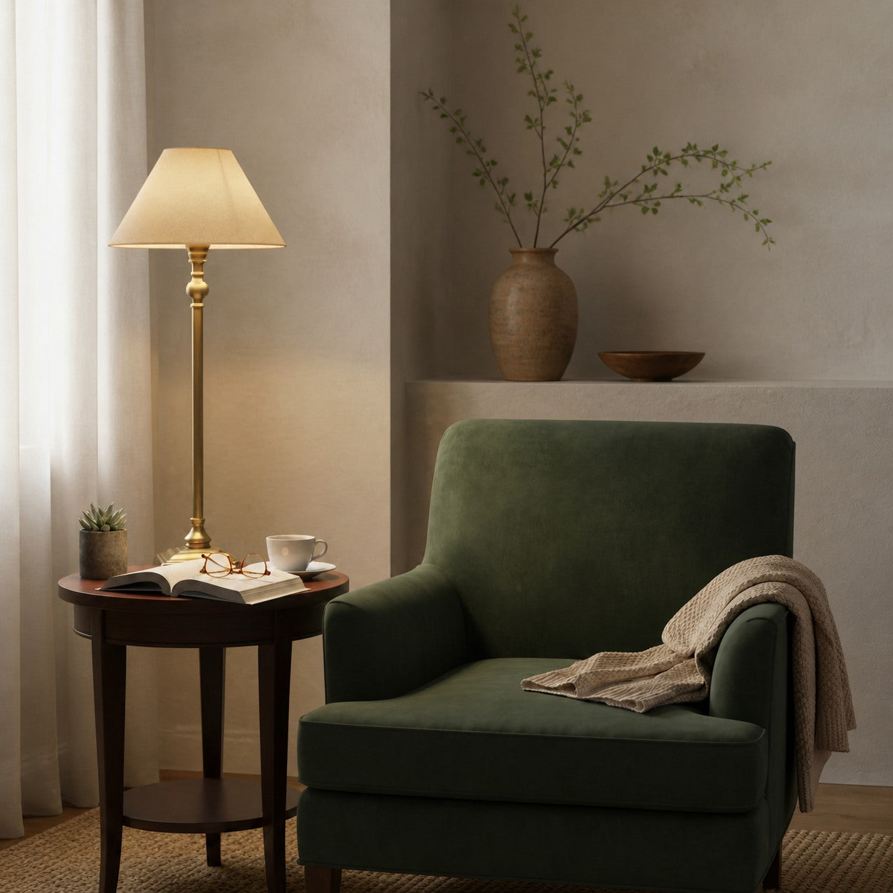 Zevatik Table Lamp with Slim Stem and Linen Shade for Bedside Lighting