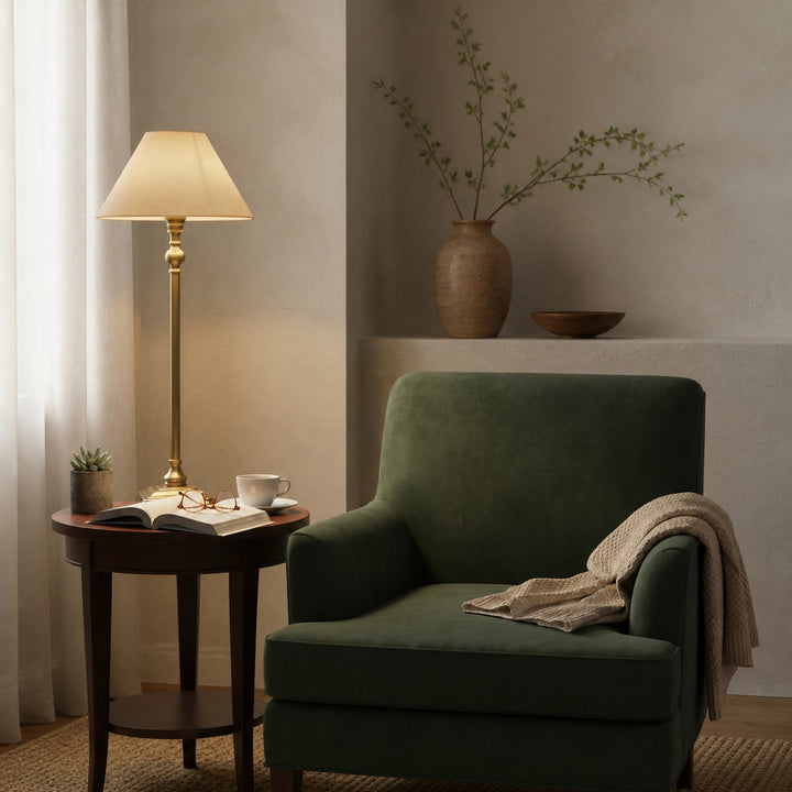 Zevatik Table Lamp with Slim Stem and Linen Shade for Bedside Lighting