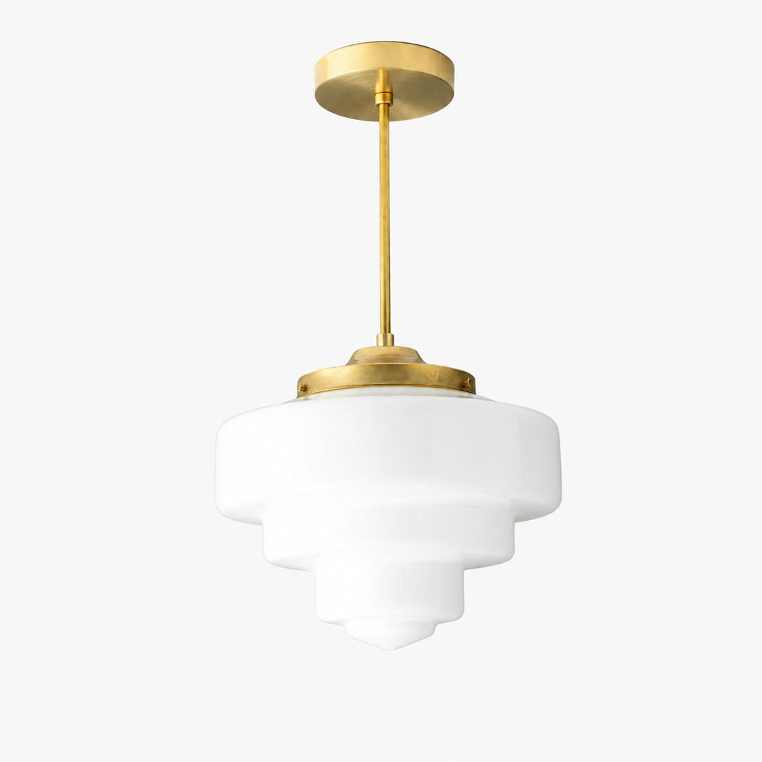 Geotower Glass Brass Pendant Light – Art Deco Opal Globe Ceiling Fixture