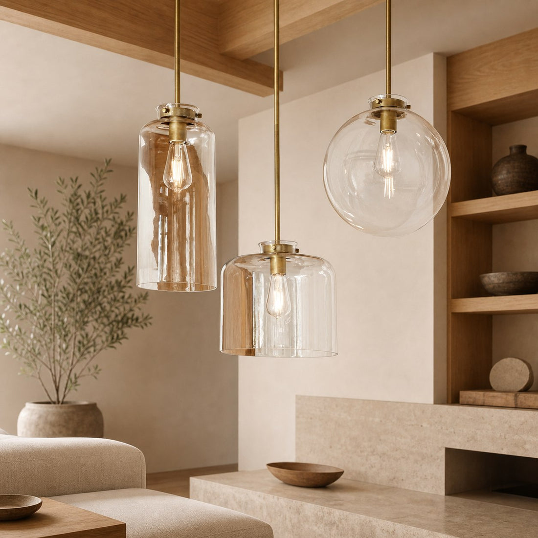 Sterling Minimalist Glass Pendant Collection - Vintage Brass Lighting Design