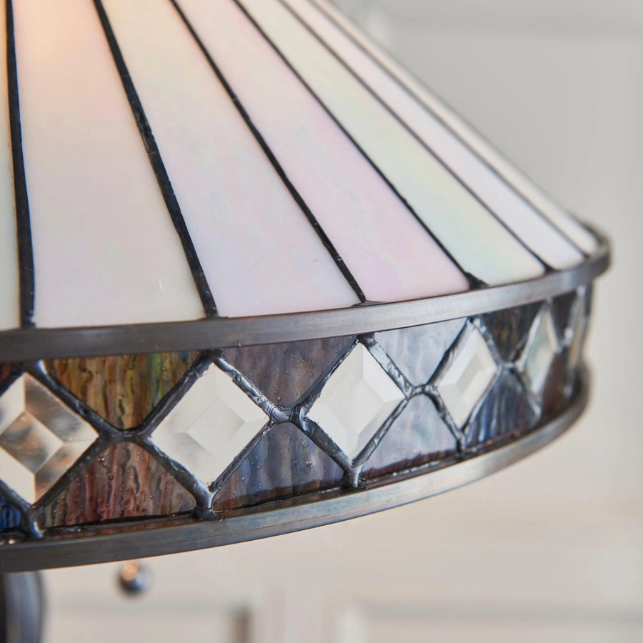 TF Fargo Geometric Tiffany Style Lamp - Amber and Cream Glass Accent Lighting for Bedroom or Study