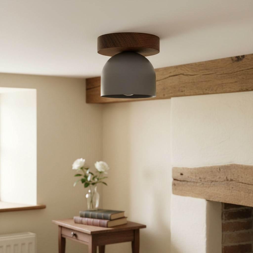 Metio Dome Modern Rustic Ceiling Light - Wooden and Metal Fusion